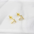 Elegant gold plated T-shaped letter stud earrings inlaid with sparkling zircons - Letter T
