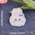 Cartoon white bunny embroidery patch with blue bow and border for clothes decoration - Self-Adhesive Bunny