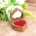 Heart shaped walnut wood ring box with red velvet interior and glass window lid - Heart Window / Walnut (Wine Red Single Slot)
