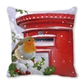 Christmas cushion cover featuring a robin on a snowy red British mailbox print - Style 9 (Robin & Mailbox) / 18x18 Inch