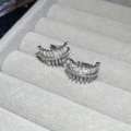 Macro shot of silver zircon ear cuff featuring baguette cut stones on grey velvet - 9# Double Row Baguette Zirconia Luxury Style (Pair)