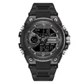 Black multifunctional sports watch with dual analog-digital display and 50M water resistance - 6092 Black Men's