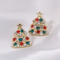 Christmas tree earrings with colorful rhinestones on gold alloy for holiday gift - Colorful Diamond Christmas Tree 3