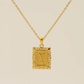 Golden stainless steel necklace featuring a square pendant with letter Y and hollow pattern - Letter Y