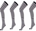 Knee-high socks featuring classic black and white horizontal stripes for party costumes - One Size / Black and White Striped Over-the-Knee Socks