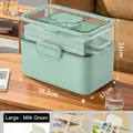 Large double-layer medical storage box in sage green with clear lid and handle - Large / Creamy Green