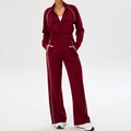 Women's burgundy 5-piece yoga set featuring a zip-up jacket and wide-leg sport trousers - S / Burgundy (Sport Jacket + Straight Pants)