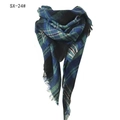 Blue and green plaid faux cashmere triangle scarf with fringe trim on white background - Blue/Green Plaid