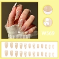 Mandel-French-Nägel zum Aufkleben mit Gänseblümchen-Mustern und Glitzer-Nude - Gänseblümchen Französischer Glitzerstil - Mit Kleber (W569)