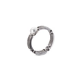 Minimalist silver steel ring with geometric cutout design and white pearl detail - US 7 / Steel Color (KR82627-GC)