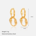 Detail view of gold stainless steel interlocking link earrings with weight and size info - Irregular Twisted Double Ring Drops / Gold