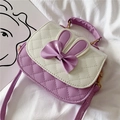 Purple and white rabbit ear bow purse for girls featuring quilted patent leather design - Purple