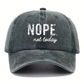 Detail of NOPE not today embroidery on washed charcoal cotton twill baseball cap - One Size / Army Green