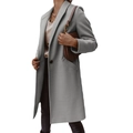 Women long grey wool blend coat with lapel collar and single-breasted button closure - S / Tops / Light Gray