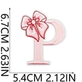 Detailed dimensions of pink embroidered letter P patch with bow decoration - Pink Letter P