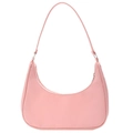 Minimalist pink nylon hobo shoulder bag with sleek crescent shape and silver hardware - Pink