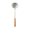 Single white silicone soup ladle with natural wooden handle for non-stick cookware - Soup Spoon