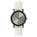 Minimalist women's watch with silver sunray dial, gold markers and white silicone strap - White