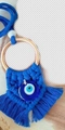 Handmade blue Macrame Evil Eye charm with cotton thread tassels and metal ring detail - Blue Ring