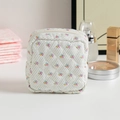Quilted floral coin purse in cream with pink flower pattern and top zipper closure - White Base Floral