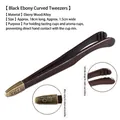 Traditional ebony wood bent tea tongs with ornate alloy cap for Kung Fu tea ceremony - Ebony Wood Copper Head Tea Tongs (PJ200812-2)