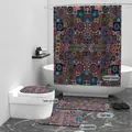 4-teiliges Badezimmer-Set mit buntem Mandala-Boho-Druck, Duschvorhang und Matten - Geometrischer Kreis-4 / B 90 Cm * L 180 Cm (haken Inklusive)