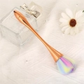 Rose gold makeup brush with fluffy rainbow bristles for powder and blush application - Large / Large Rainbow Bristle Rose Gold