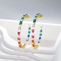 Chic gold hoop earrings featuring multi-color rainbow crystals on a white wavy base - 925 Silver/Multi-color Zirconia / Gold