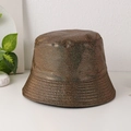 Chic bronze metallic PU leather bucket hat for women with shiny holographic finish - M (56-58cm) / Brown Sequin