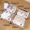 7-piece beige travel organizer set with mesh panels and Enjoy the Journey labels - White 8-Piece Set