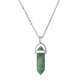 Natural green hexagonal stone pillar crystal necklace with silver stainless steel chain - Aventurine Jade