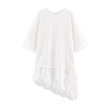 T-shirt blanc à manches courtes avec ourlet en dentelle asymétrique et col rond classique - S / Blanc