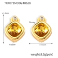 Copper square earrings in gold plating with radiant yellow and clear zircon stones - Gold Yellow Zircon Earrings