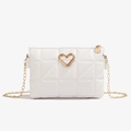 Petit sac bandoulière matelassé blanc avec cœur doré et chaîne élégante - Blanc