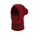 Winter wine red knitted balaclava hood with geometric pattern and faux fur lining - Burgundy
