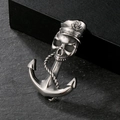 Colgante calavera vintage de acero inoxidable con sombrero de marinero y ancla - Gorra Marina Calavera Ancla (KP80007-BD)