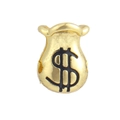 Detail of a golden money bag charm with micro-inlaid zircon and dollar sign for jewelry - 16-Gold Money Bag
