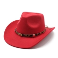Red wool felt western cowboy hat with leopard print band and gold star studs - M (56-58cm) / Red