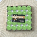 Set of 25 round green tea light candles in brown paper tray and clear wrap - Green