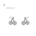 925 silver cherry stud earrings with mirror finish and sparkling crystal accents - One Pair / Silver