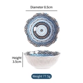 Bohemian ceramic dipping bowl with blue and brown geometric patterns, 8.5cm diameter - Sauce Dish - No. 3 / Colorful