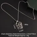 Punk style flaming skull pendant necklace with stainless steel chain dimensions and weight info - Skull E with 70cm Steel Chain