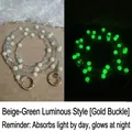 Luminous mint green beaded chain strap for DIY bags with gold buckles showing glow effect - Beige-Green Luminous (Gold Buckle)