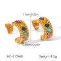 Detaillierte Maße der goldenen C-Ohrringe mit bunten Kristallen, Höhe 1,4 cm - Regenbogen C-Form Stil (HC-E10948)