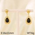 Golden stainless steel teardrop earrings with black cat eye stone, 16x11mm variant - 16x11mm / Gold Shell Texture Black Cat Eye Style (KE115923-GC)