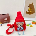 Red children's crossbody chest bag featuring a cute cartoon bear with adjustable strap - Red