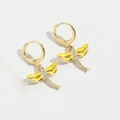 Golden dragonfly drop earrings with yellow enamel wings and sparkling rhinestones - Yellow Dragonfly (ES2709)