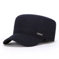 Dicke dunkelblaue Flatcap für ältere Herren mit Wolltextur und Metall-Modeetikett - Verstellbar / Marineblau