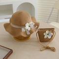 Ensemble chapeau de paille et sac pour fille avec fleurs en dentelle pour la plage - Tour de tête 54cm (Suggéré 3-8 ans) / Kaki