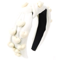 White knotted fabric headband featuring 3D cream heart charms and black non-slip lining - White